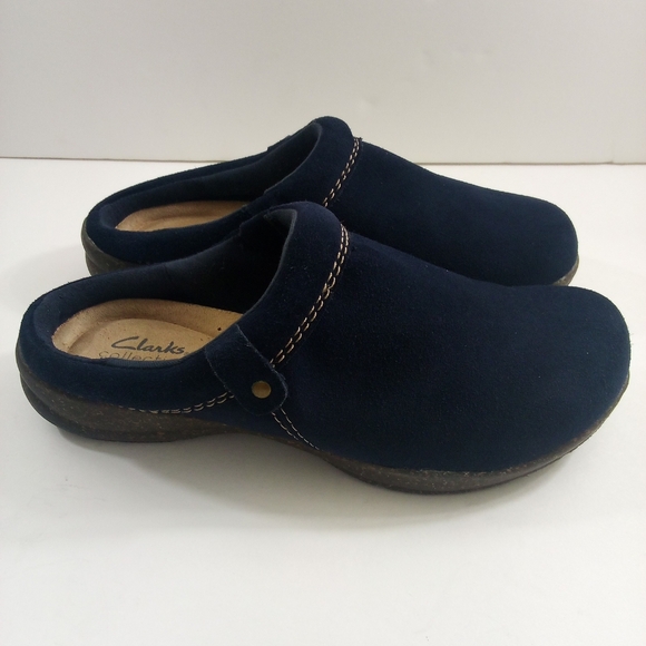 Clarks Women 8 Wide Suede Blue Clogs - Picture 1 of 8